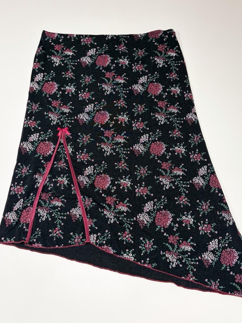 Susan Lawrence Black Floral Midi Skirt with Pink and Green Bouquet Print